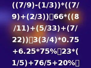 ((7/9)-(1/3))*((7/9)+(2/3))；66*((8/11)+(5/33)+(7/22))；3(3/4)*0.75+6.25*75%；23*(1/5)+76/5+20%．